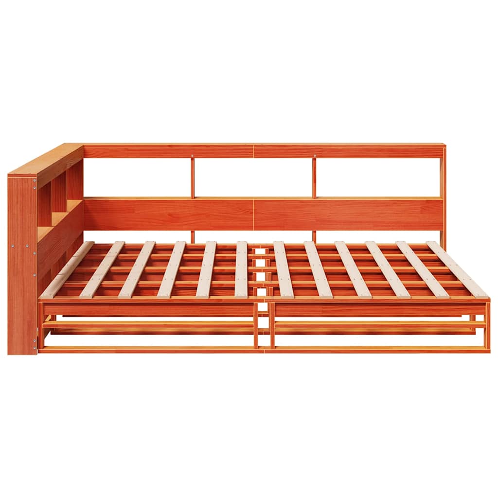 Bookcase Bed without Mattress Wax Brown 140x190cm Solid Wood Pine