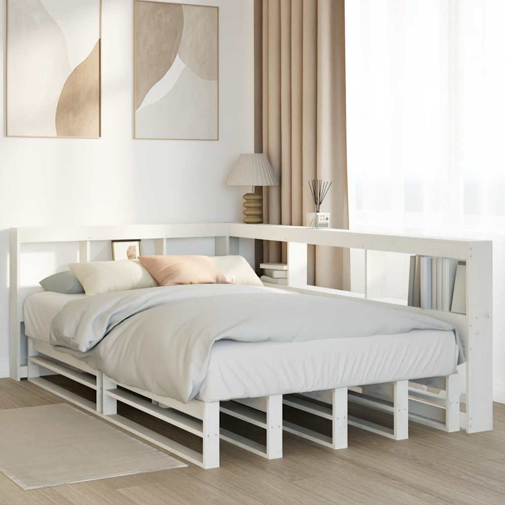 Bookcase Bed without Mattress White 120x190cm Solid Wood Pine