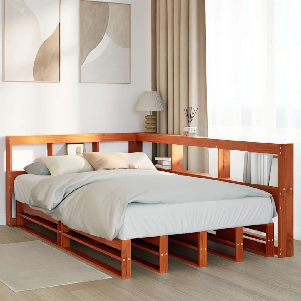 Bookcase Bed without Mattress Wax Brown 120x190cm Solid Wood Pine