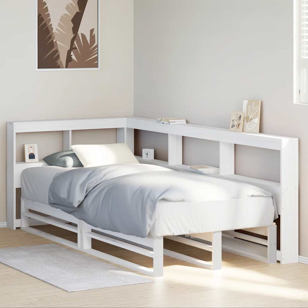 Bookcase Bed without Mattress White 90x190cm Solid Wood Pine