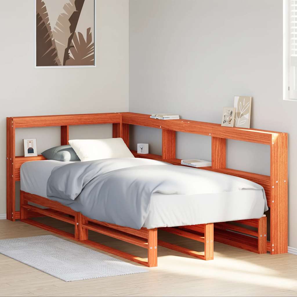 Bookcase Bed without Mattress Wax Brown 90x190cm Solid Wood Pine