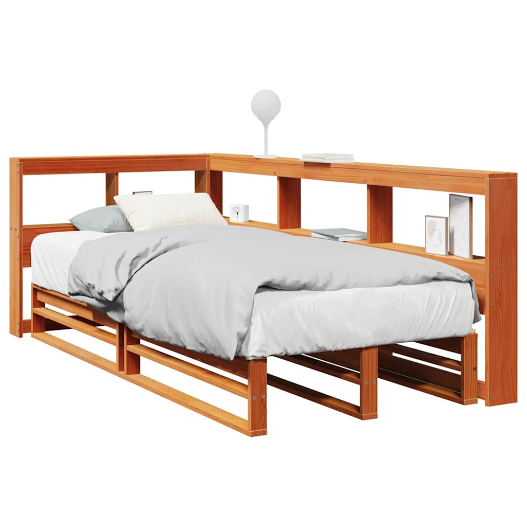 Bookcase Bed without Mattress Wax Brown 90x190cm Solid Wood Pine