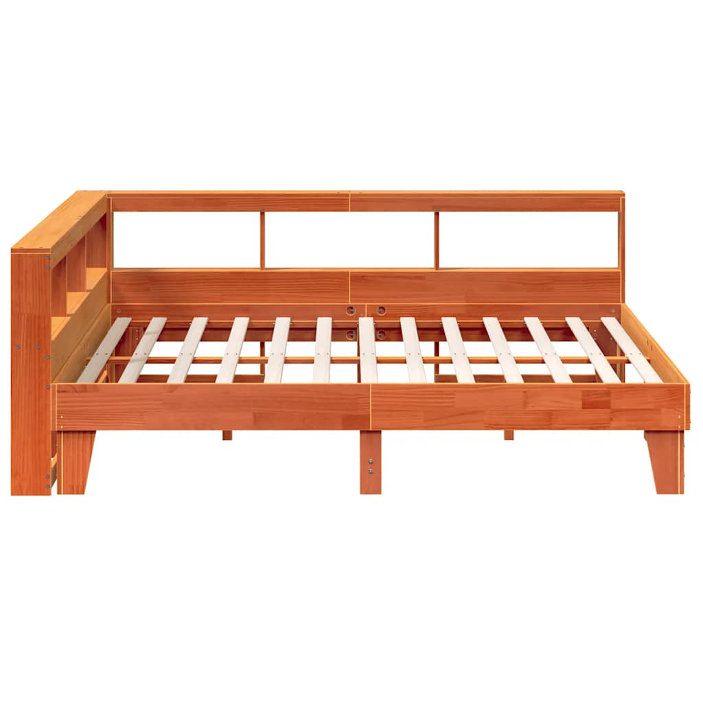 Bookcase Bed without Mattress Wax Brown 200x200cm Solid Wood Pine