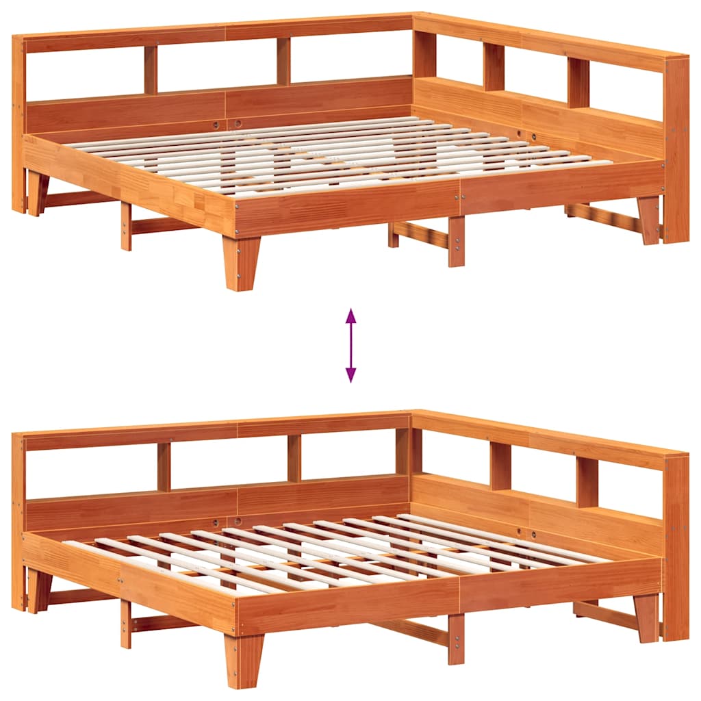 Bookcase Bed without Mattress Wax Brown 200x200cm Solid Wood Pine