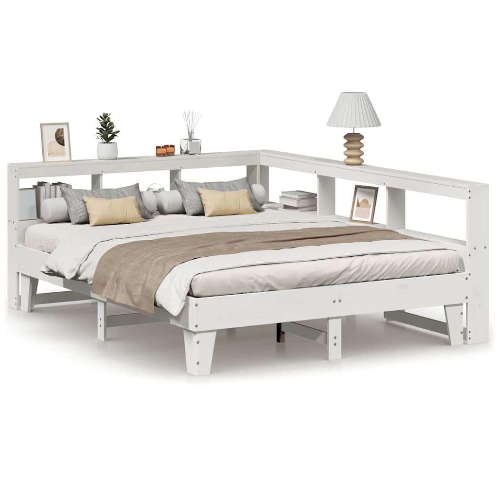 Bookcase Bed without Mattress White 160x200cm Solid Wood Pine