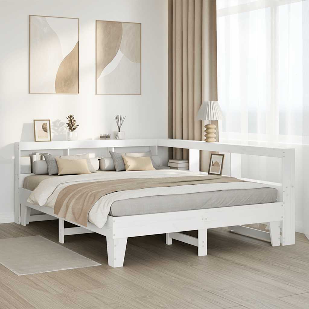 Bookcase Bed without Mattress White 160x200cm Solid Wood Pine