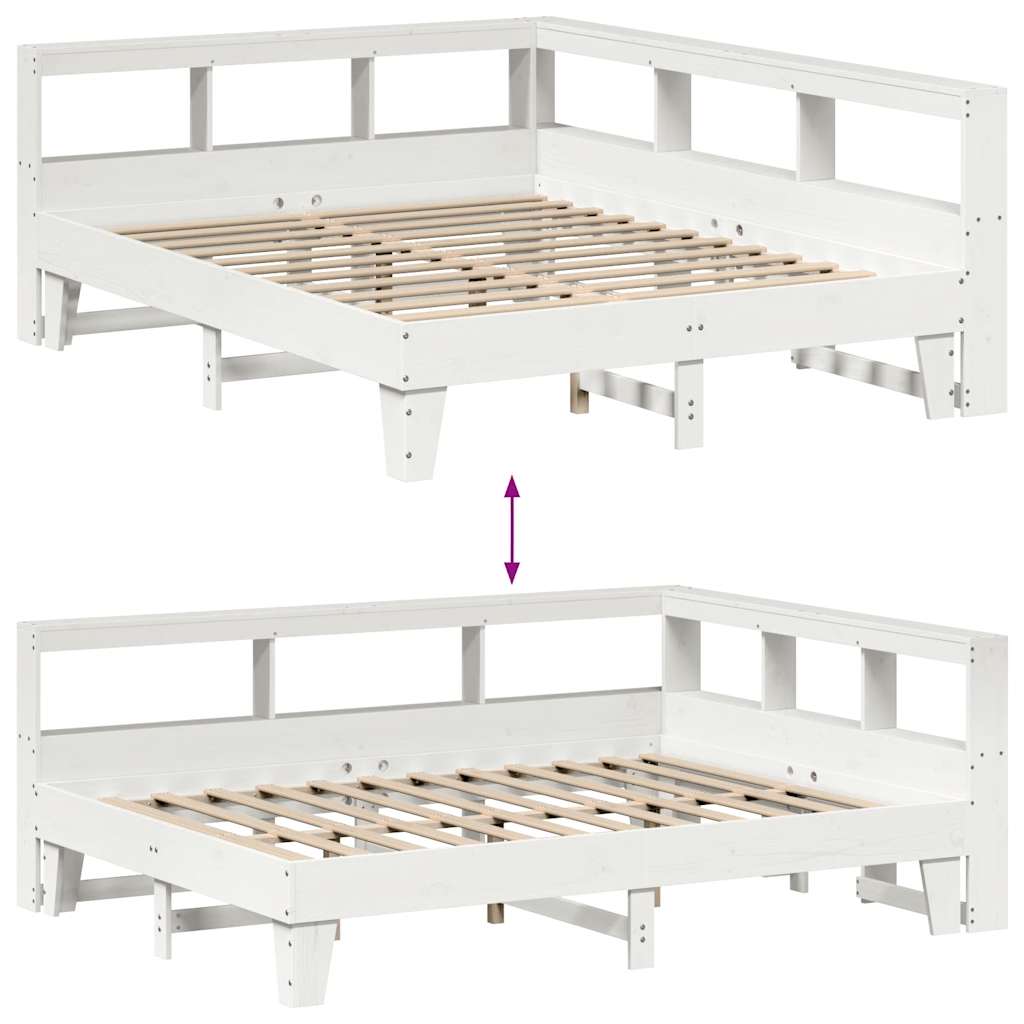 Bookcase Bed without Mattress White 160x200cm Solid Wood Pine