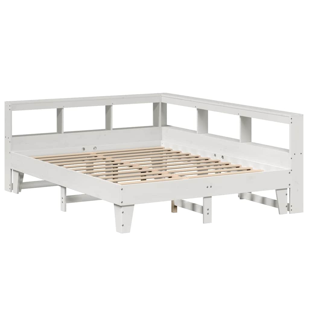 Bookcase Bed without Mattress White 150x200cm Solid Wood Pine