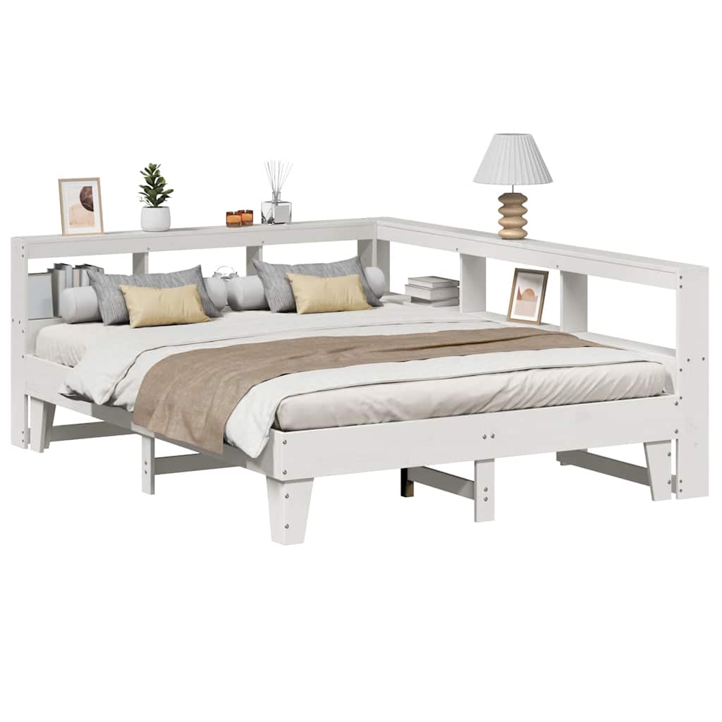 Bookcase Bed without Mattress White 150x200cm Solid Wood Pine