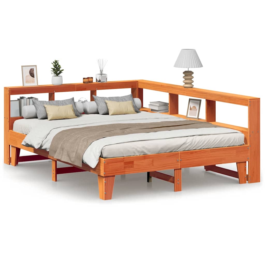 Bookcase Bed without Mattress Wax Brown 140x200cm Solid Wood Pine