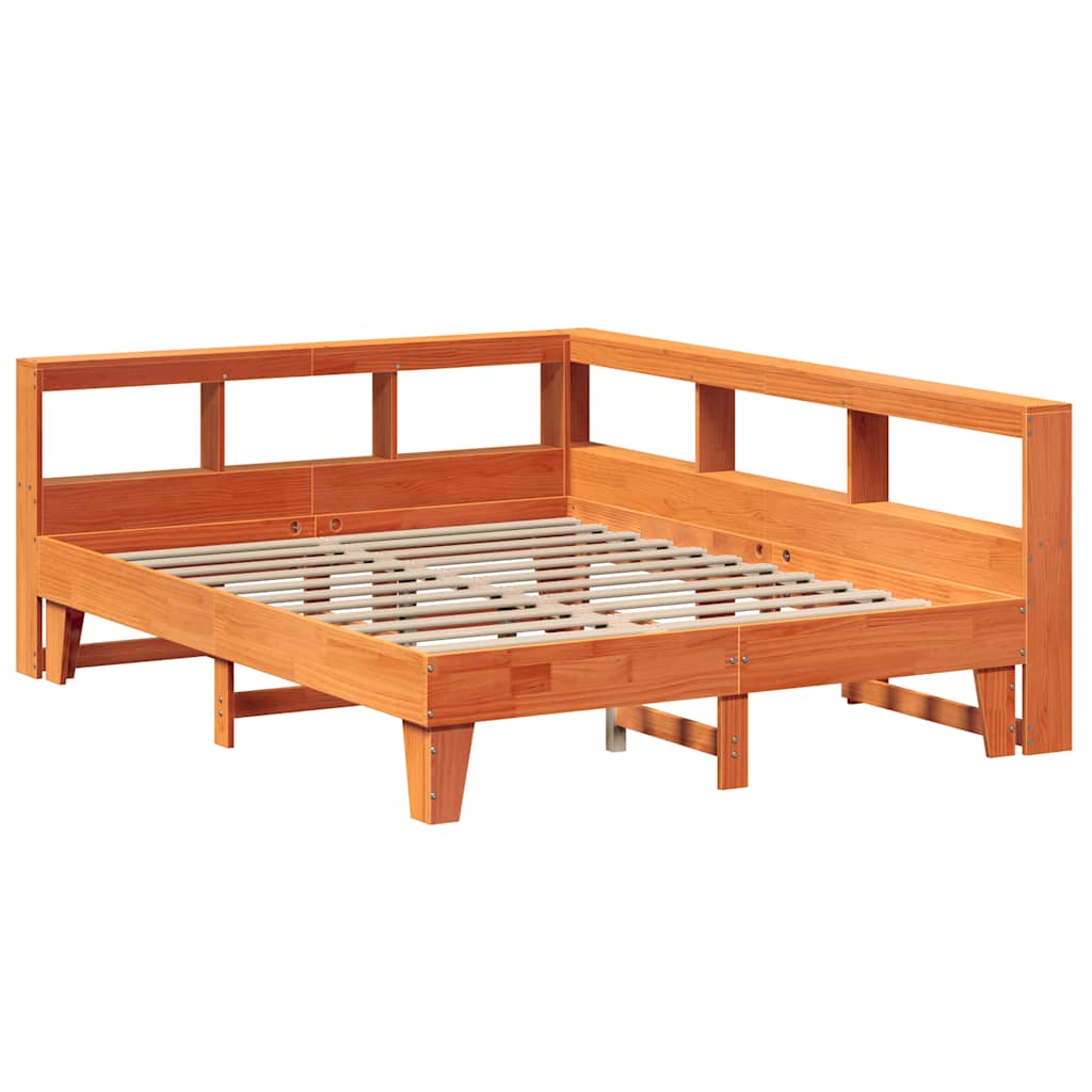 Bookcase Bed without Mattress Wax Brown 140x200cm Solid Wood Pine