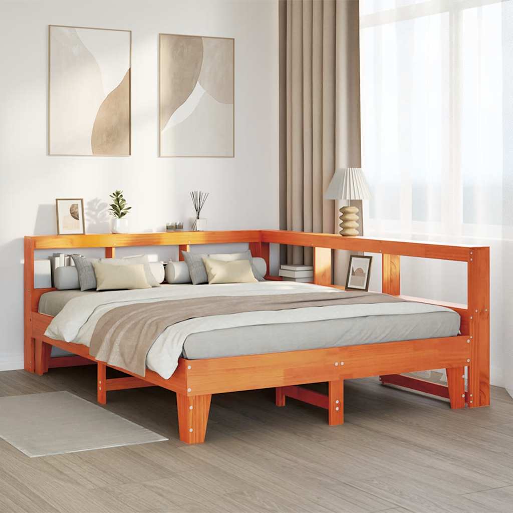Bookcase Bed without Mattress Wax Brown 140x200cm Solid Wood Pine