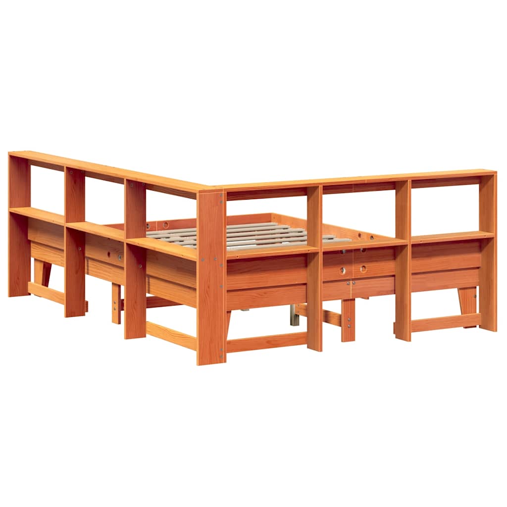 Bookcase Bed without Mattress Wax Brown 140x200cm Solid Wood Pine