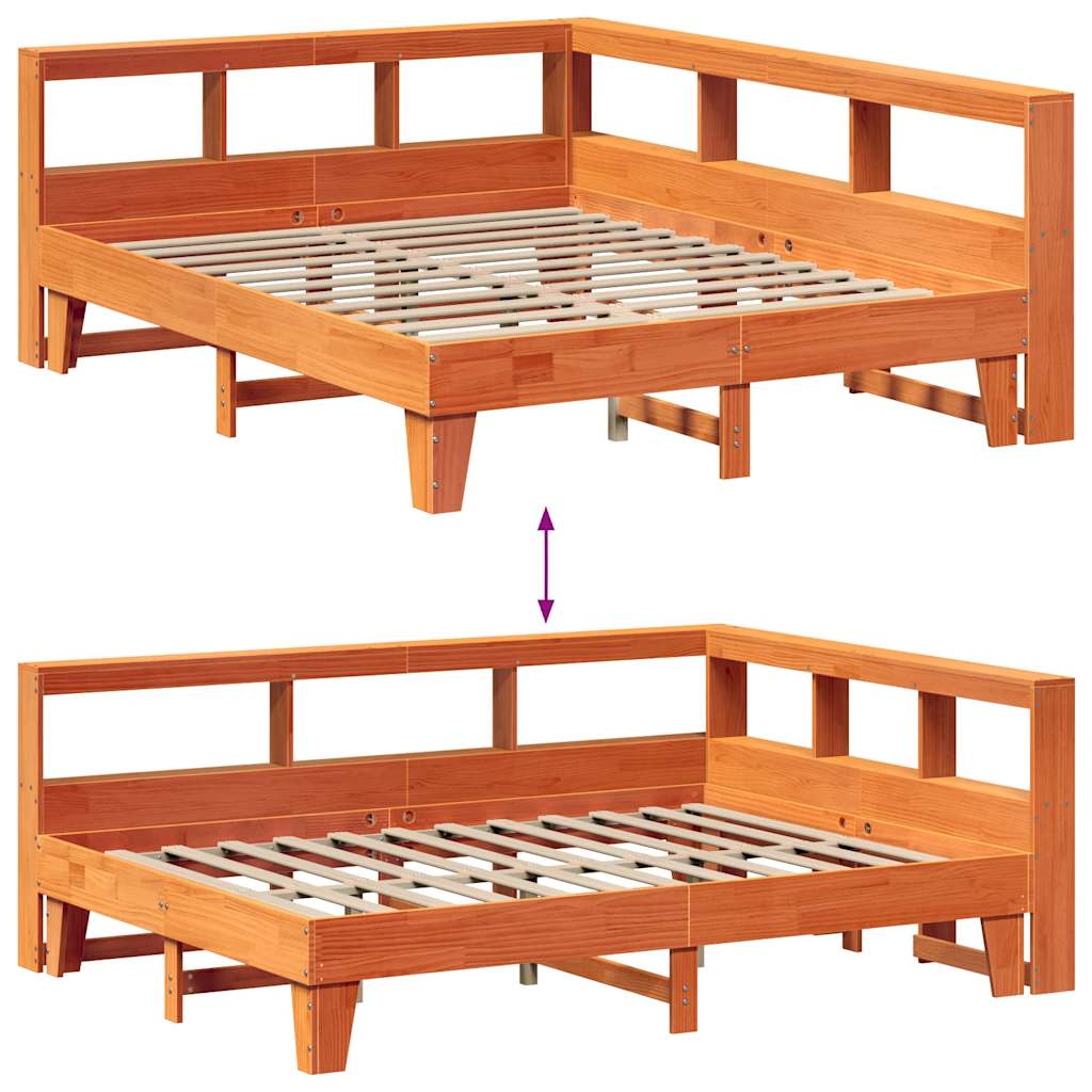 Bookcase Bed without Mattress Wax Brown 140x200cm Solid Wood Pine