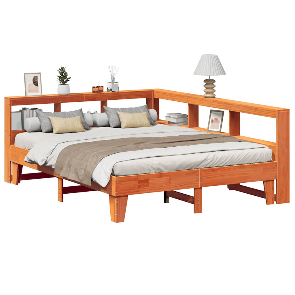 Bookcase Bed without Mattress Wax Brown 140x200cm Solid Wood Pine