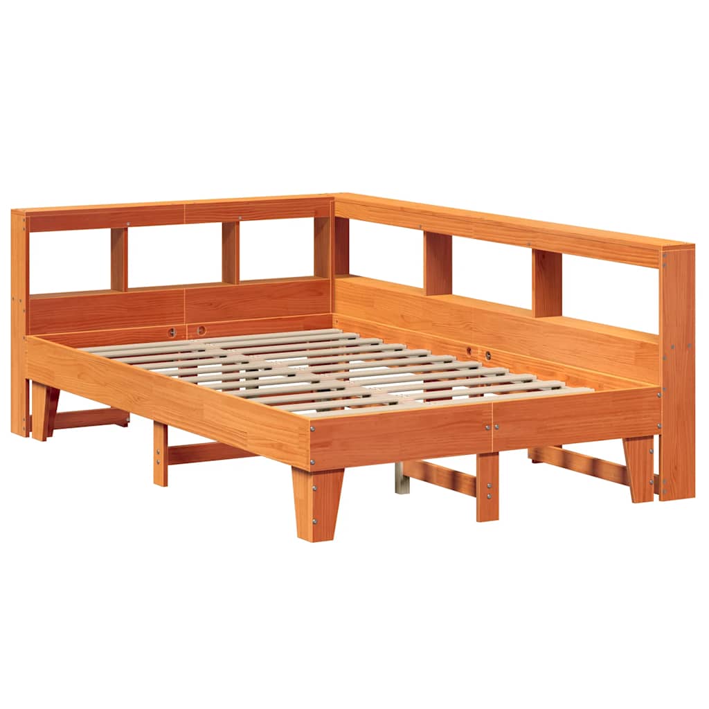 Bookcase Bed without Mattress Wax Brown 120x200cm Solid Wood Pine