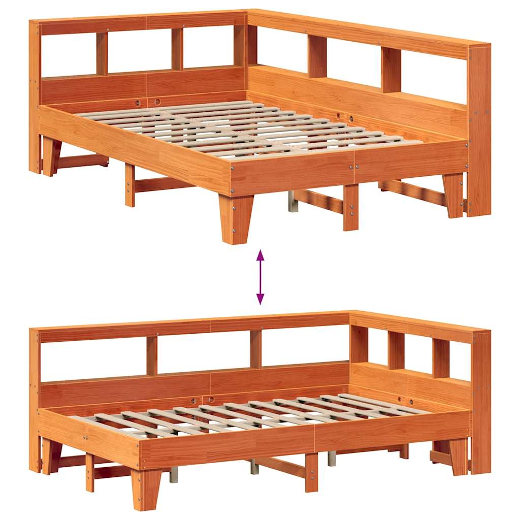 Bookcase Bed without Mattress Wax Brown 120x200cm Solid Wood Pine