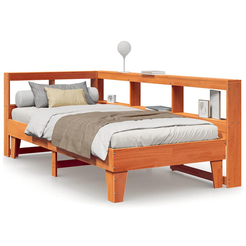 Bookcase Bed without Mattress Wax Brown 90x200cm Solid Wood Pine