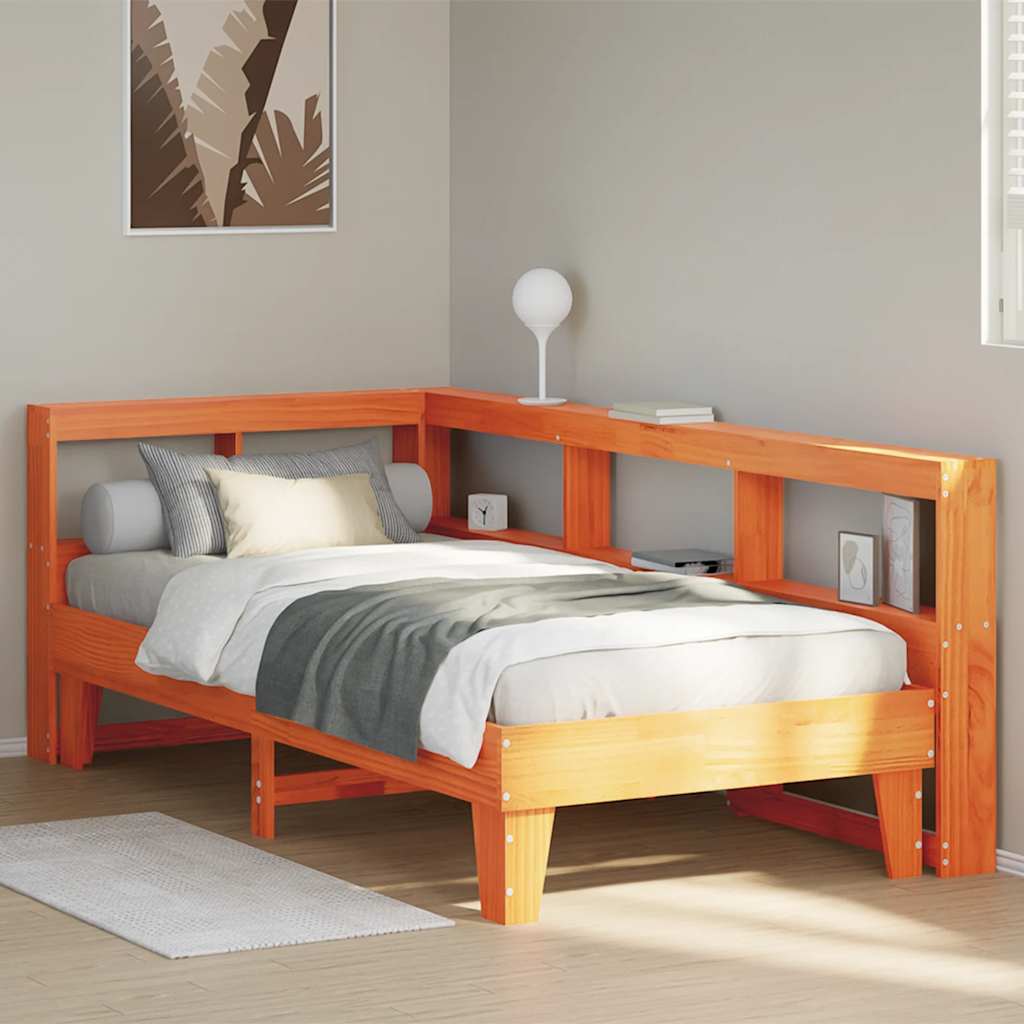 Bookcase Bed without Mattress Wax Brown 90x200cm Solid Wood Pine