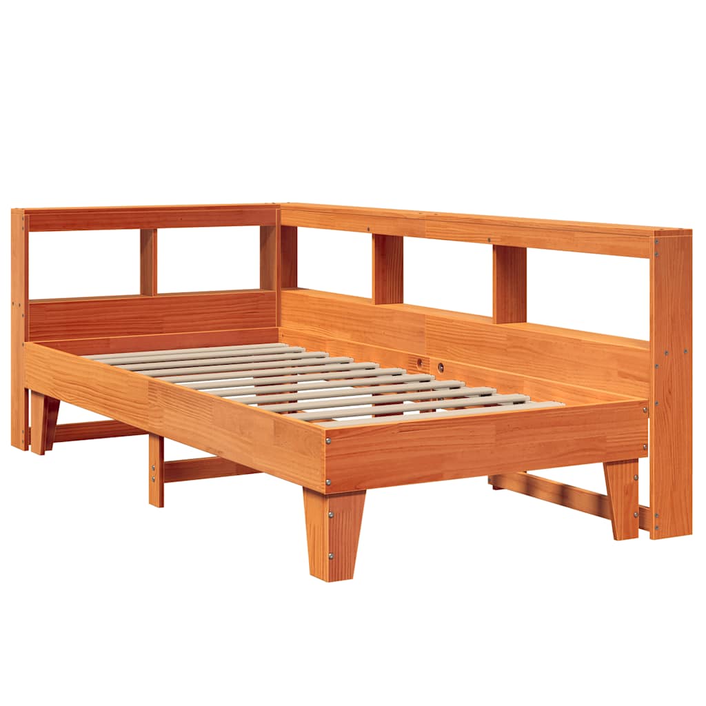 Bookcase Bed without Mattress Wax Brown 90x200cm Solid Wood Pine