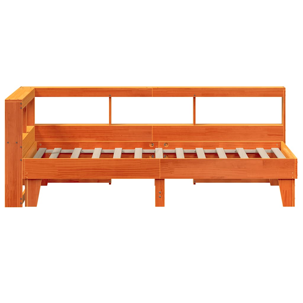 Bookcase Bed without Mattress Wax Brown 90x200cm Solid Wood Pine