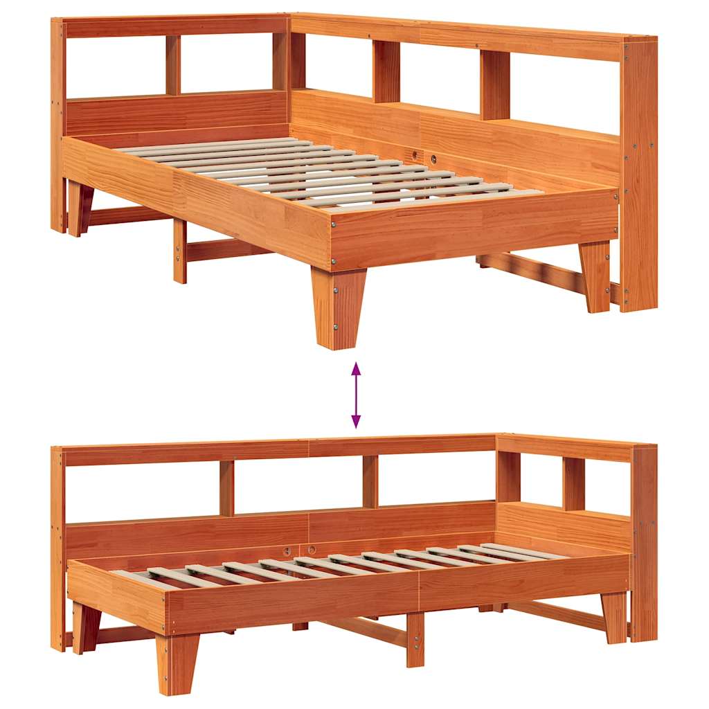 Bookcase Bed without Mattress Wax Brown 90x200cm Solid Wood Pine