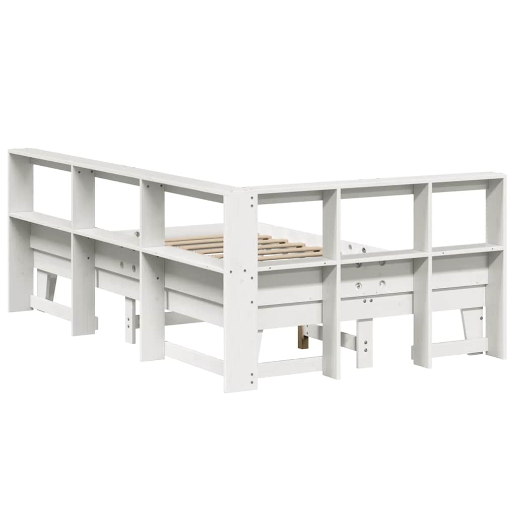 Bookcase Bed without Mattress White 135x190cm Double Solid Wood Pine