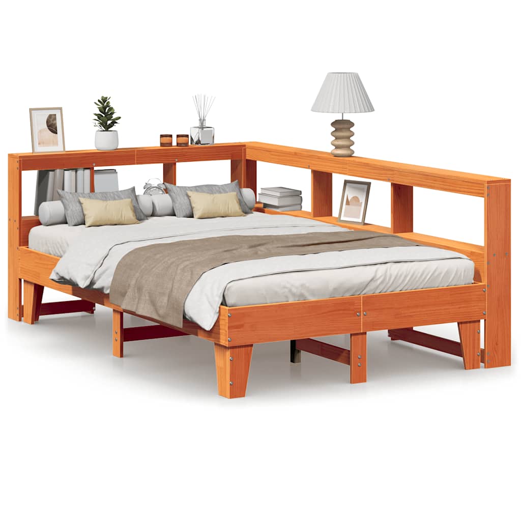 Bookcase Bed without Mattress Wax Brown 135x190cm Double Solid Wood Pine