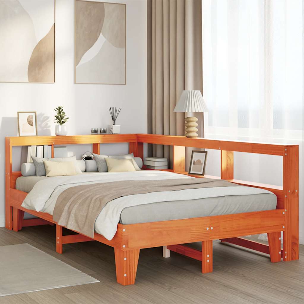 Bookcase Bed without Mattress Wax Brown 135x190cm Double Solid Wood Pine