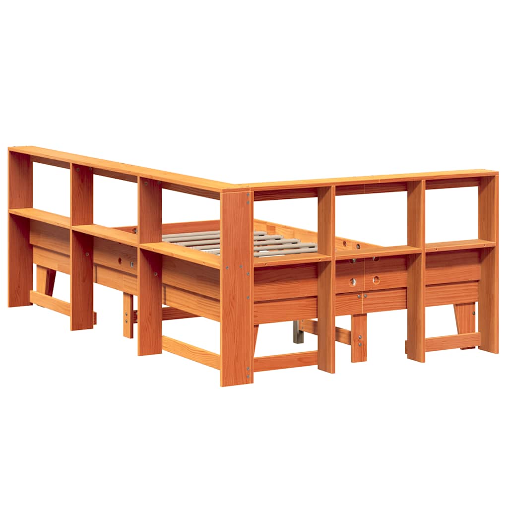 Bookcase Bed without Mattress Wax Brown 135x190cm Double Solid Wood Pine