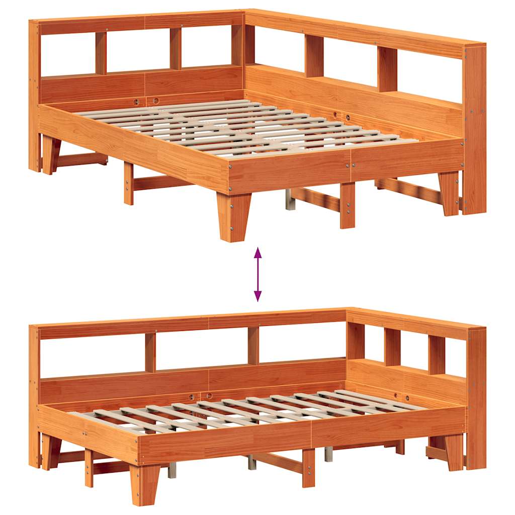 Bookcase Bed without Mattress Wax Brown 135x190cm Double Solid Wood Pine