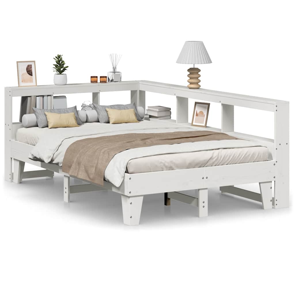 Bookcase Bed without Mattress White 120x190cm Small Double Solid Wood Pine
