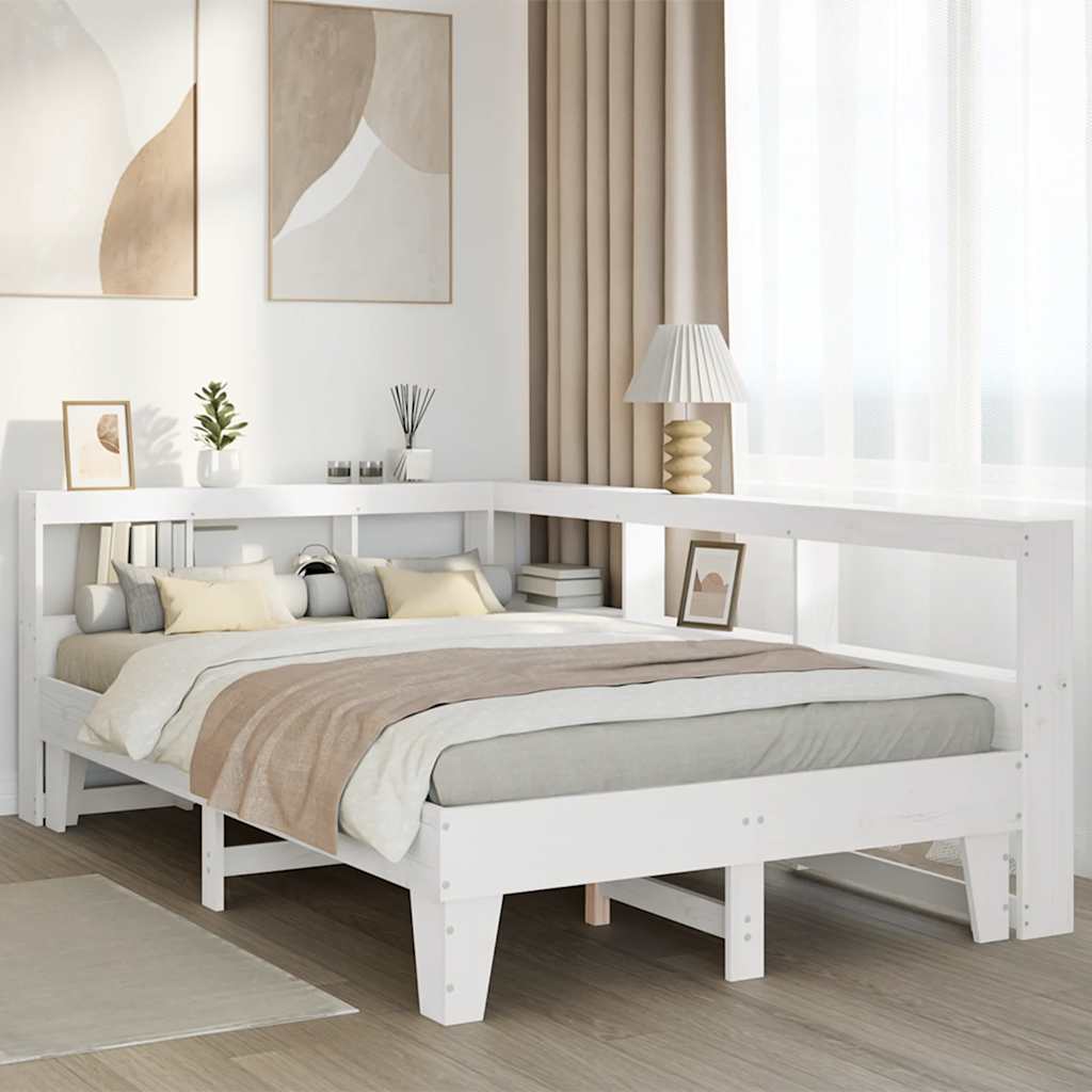 Bookcase Bed without Mattress White 120x190cm Small Double Solid Wood Pine
