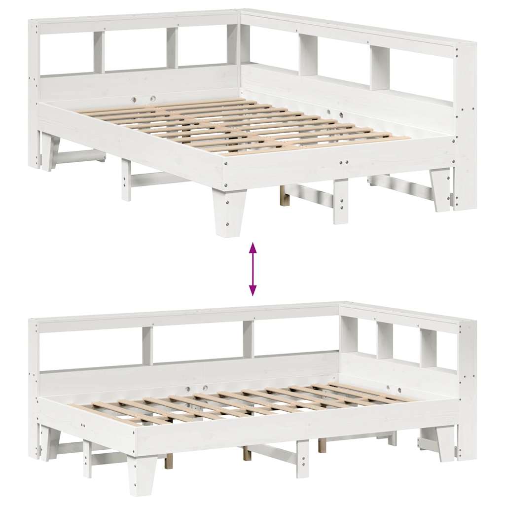 Bookcase Bed without Mattress White 120x190cm Small Double Solid Wood Pine