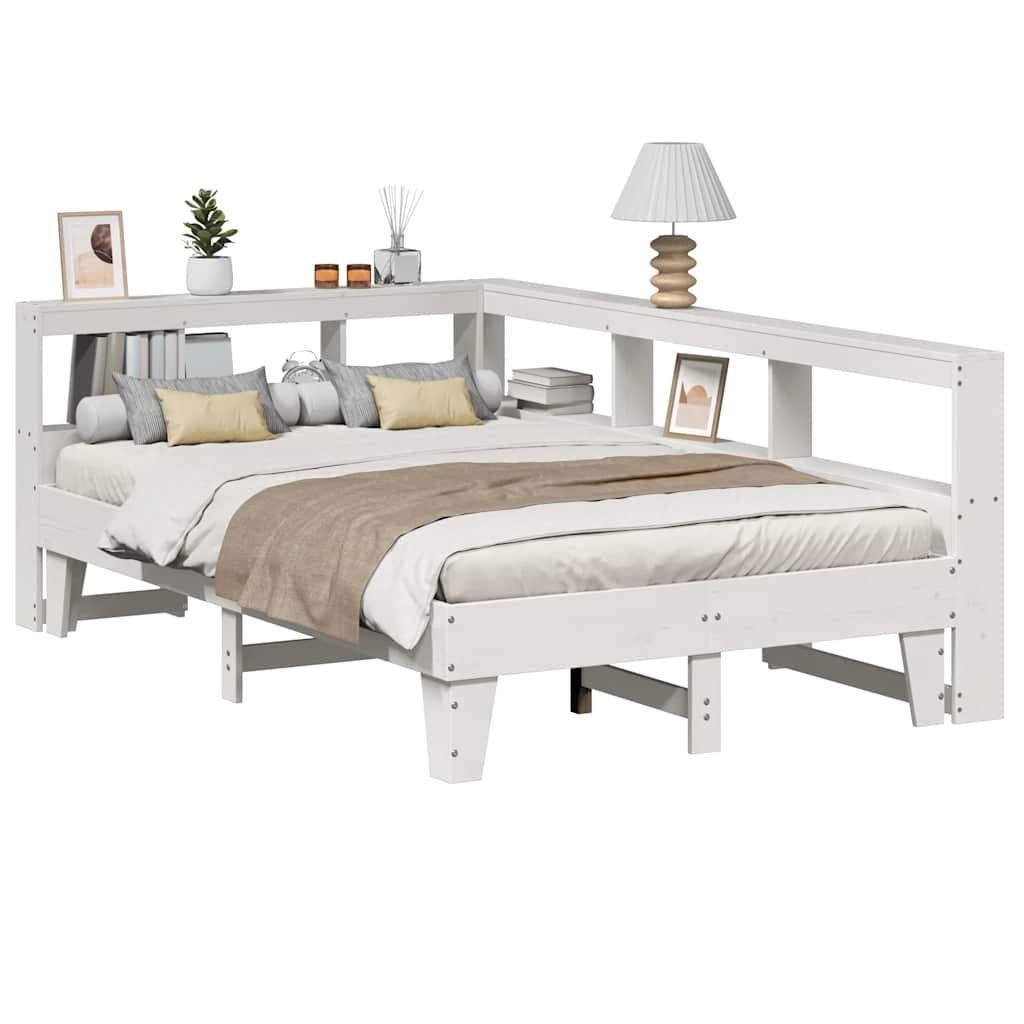 Bookcase Bed without Mattress White 120x190cm Small Double Solid Wood Pine