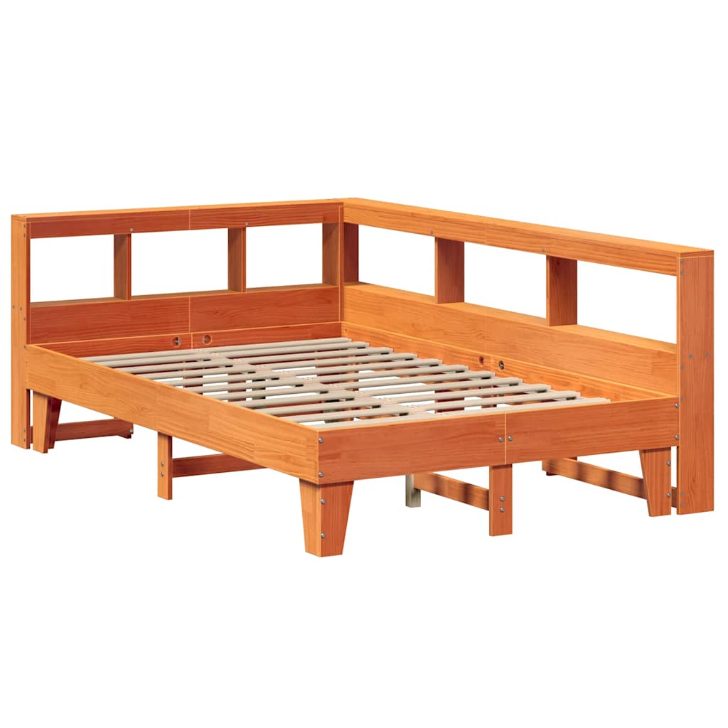 Bookcase Bed without Mattress Wax Brown 120x190cm Small Double Solid Wood Pine