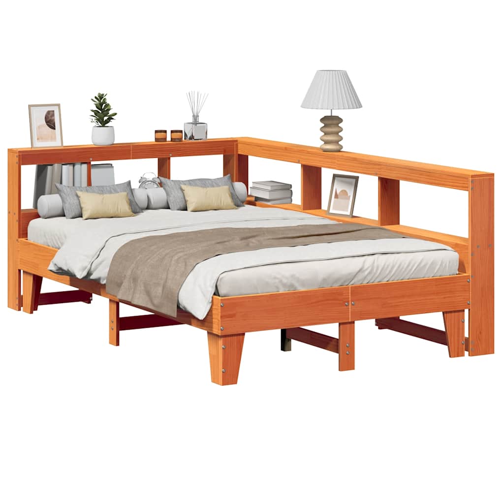 Bookcase Bed without Mattress Wax Brown 120x190cm Small Double Solid Wood Pine