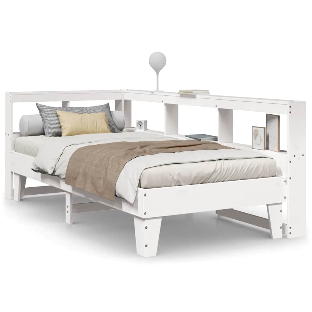 Bookcase Bed without Mattress White 90x190cm Solid Wood Pine