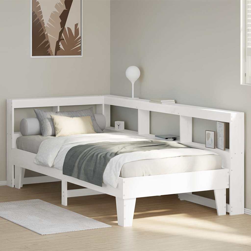 Bookcase Bed without Mattress White 90x190cm Solid Wood Pine