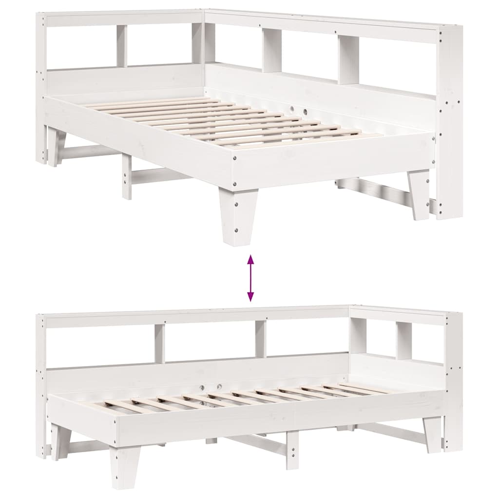 Bookcase Bed without Mattress White 90x190cm Solid Wood Pine