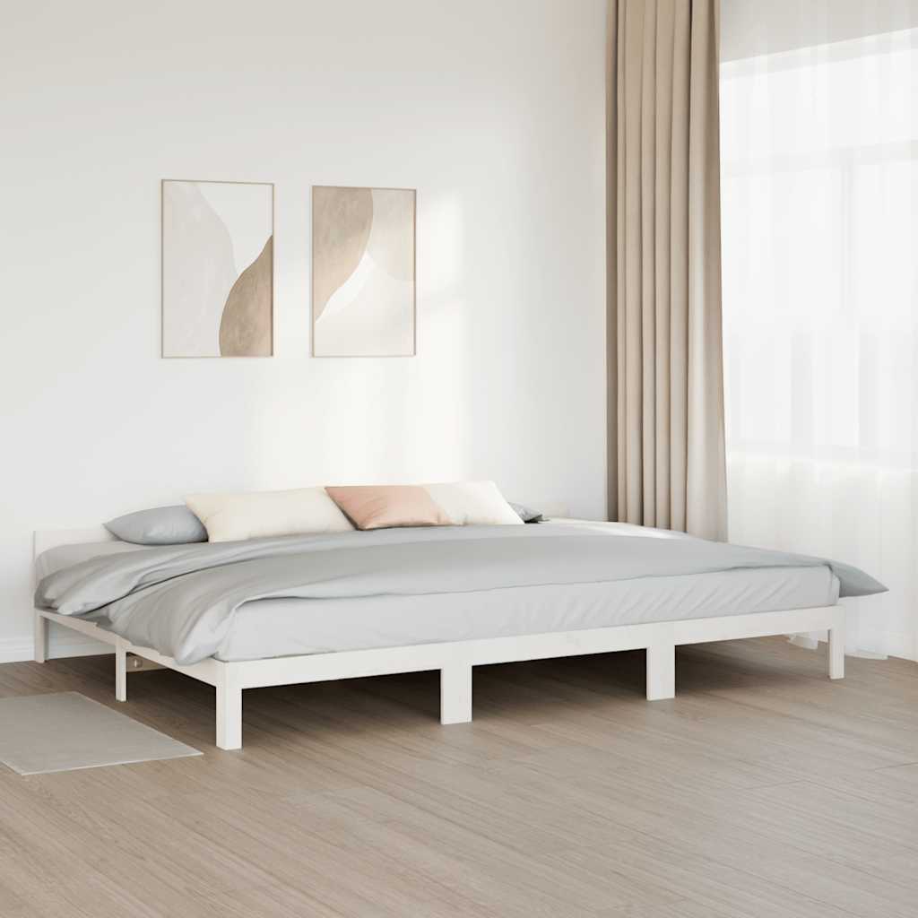 Family Bed Frame No Mattress White 240x200 cm Solid Wood Pine