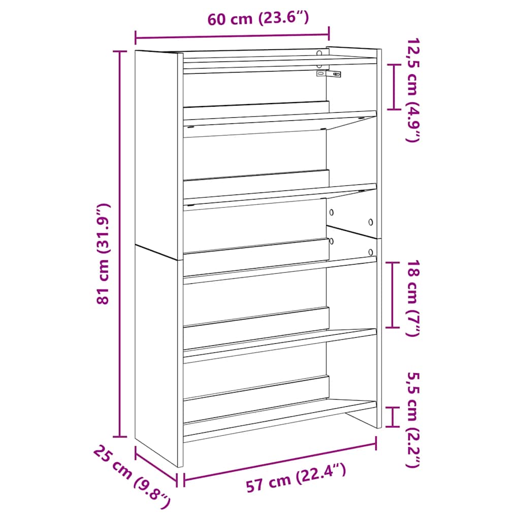 Shoe Rack Black 60x25x100 cm Engineered Wood