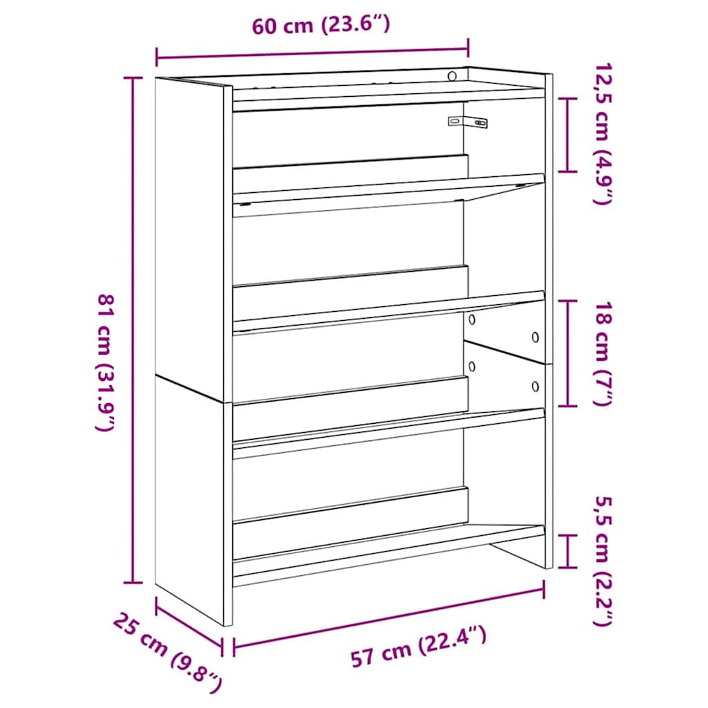 Shoe Rack Old Wood 60x25x81 cm Engineered Wood