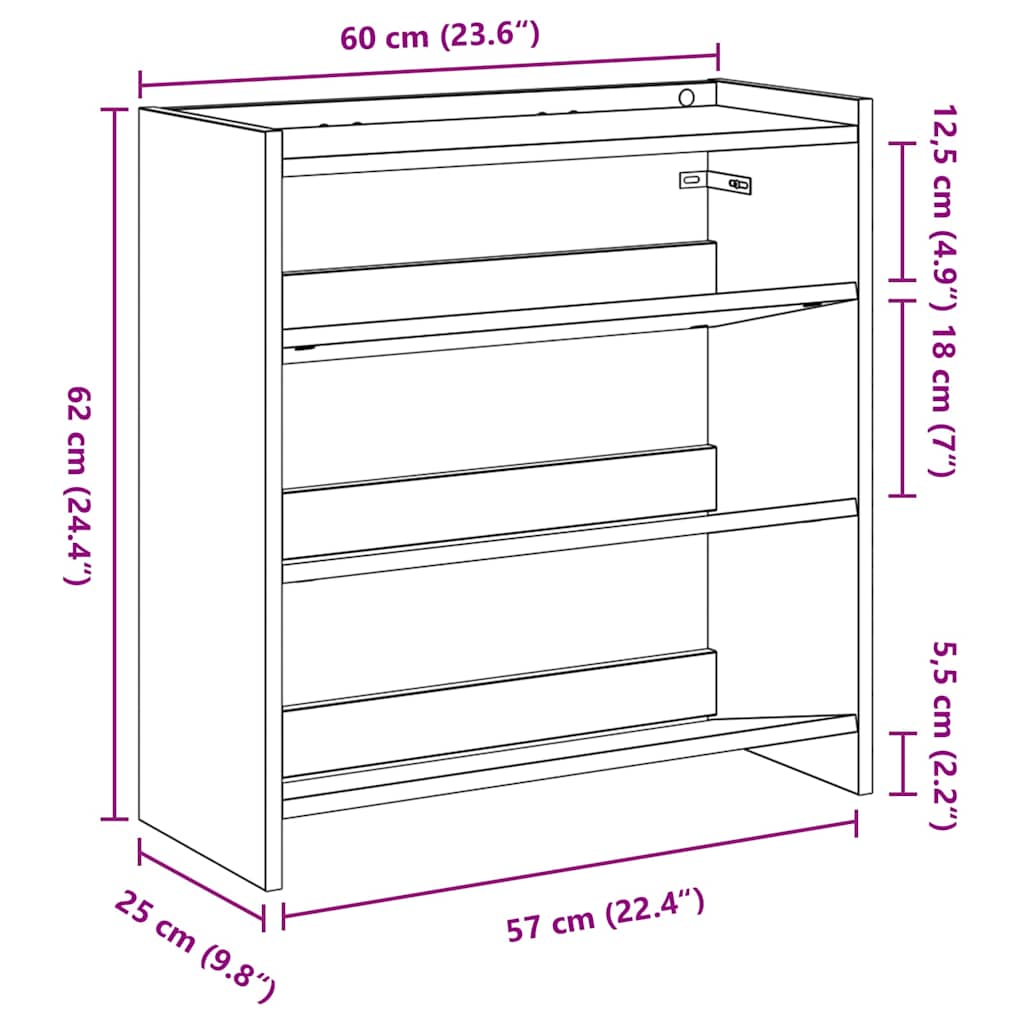 Shoe Rack Concrete Grey 60x25x62 cm Engineered Wood