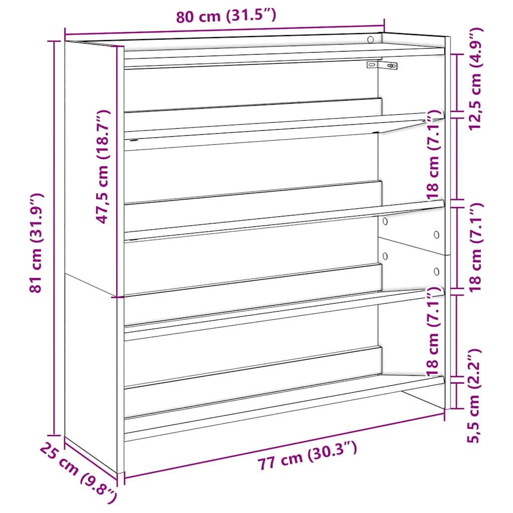 Shoe Rack Artisan Oak 80x25x81 cm Engineered Wood