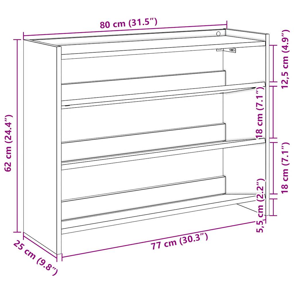 Shoe Rack Black 80x25x62 cm Engineered Wood