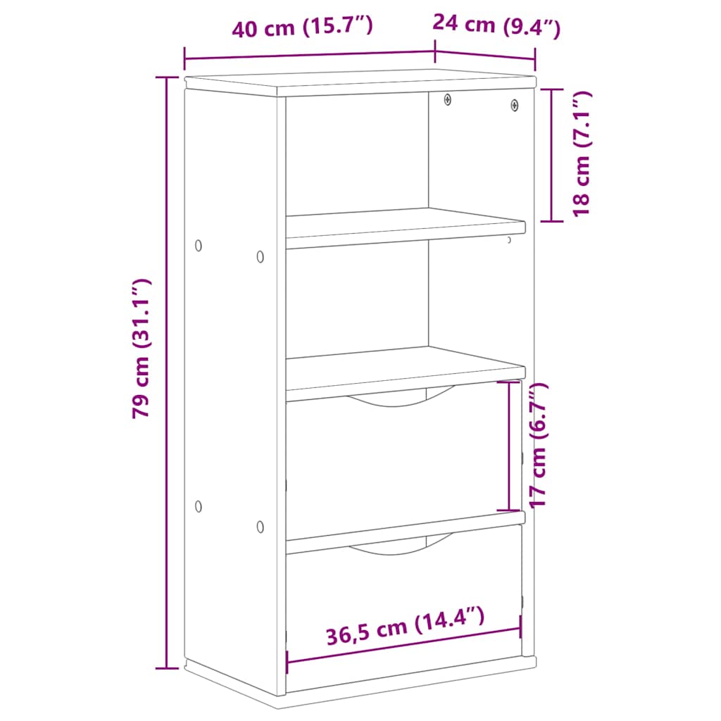 Side Cabinet with Drawers ODDA 40x24x79 cm Solid Wood Pine