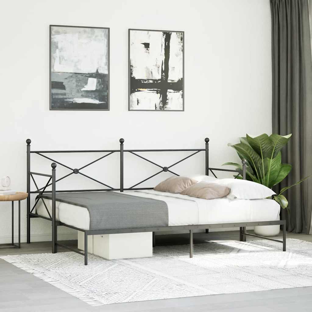Daybed with Trundle without Mattress Black 90x200 cm Steel