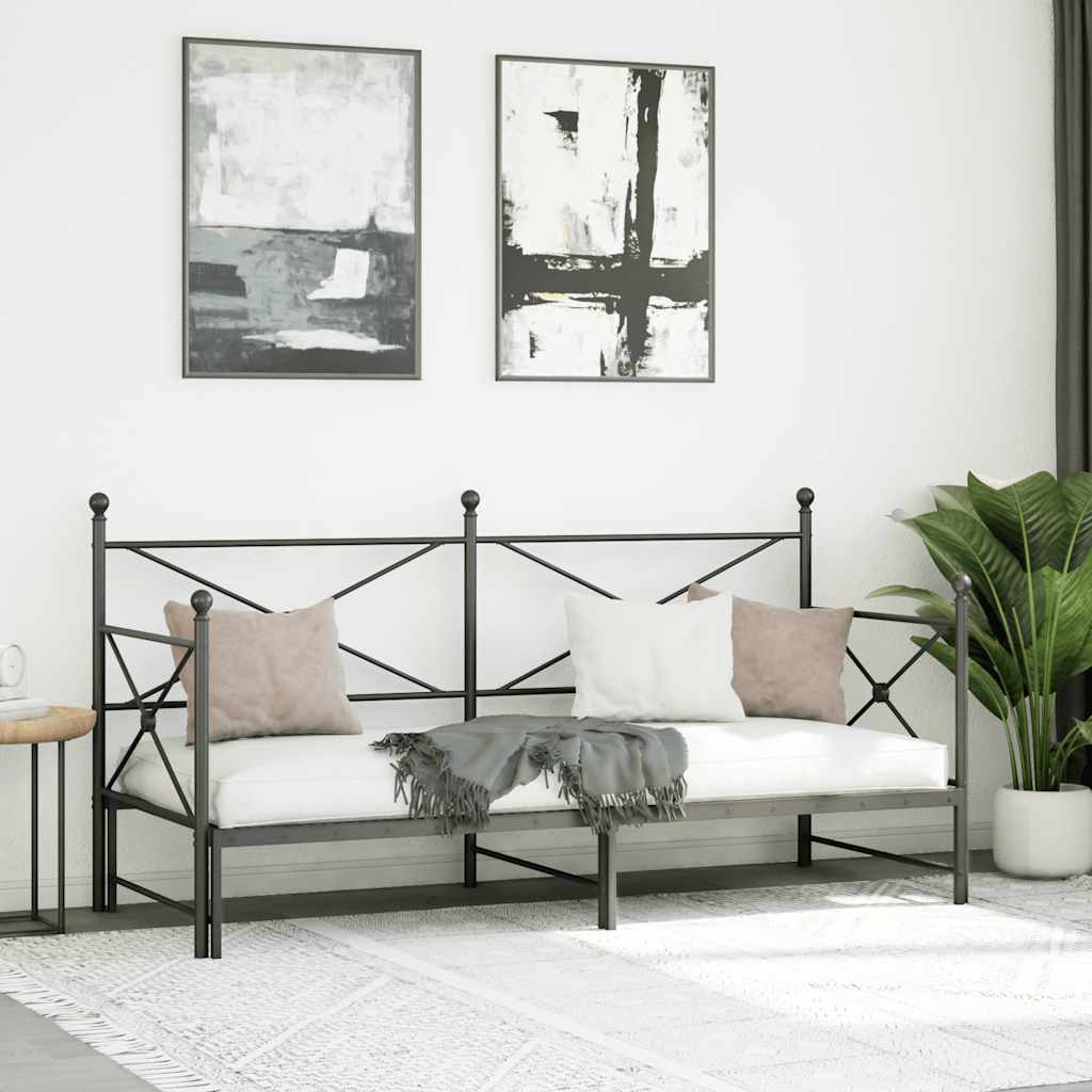 Daybed with Trundle without Mattress Black 90x200 cm Steel