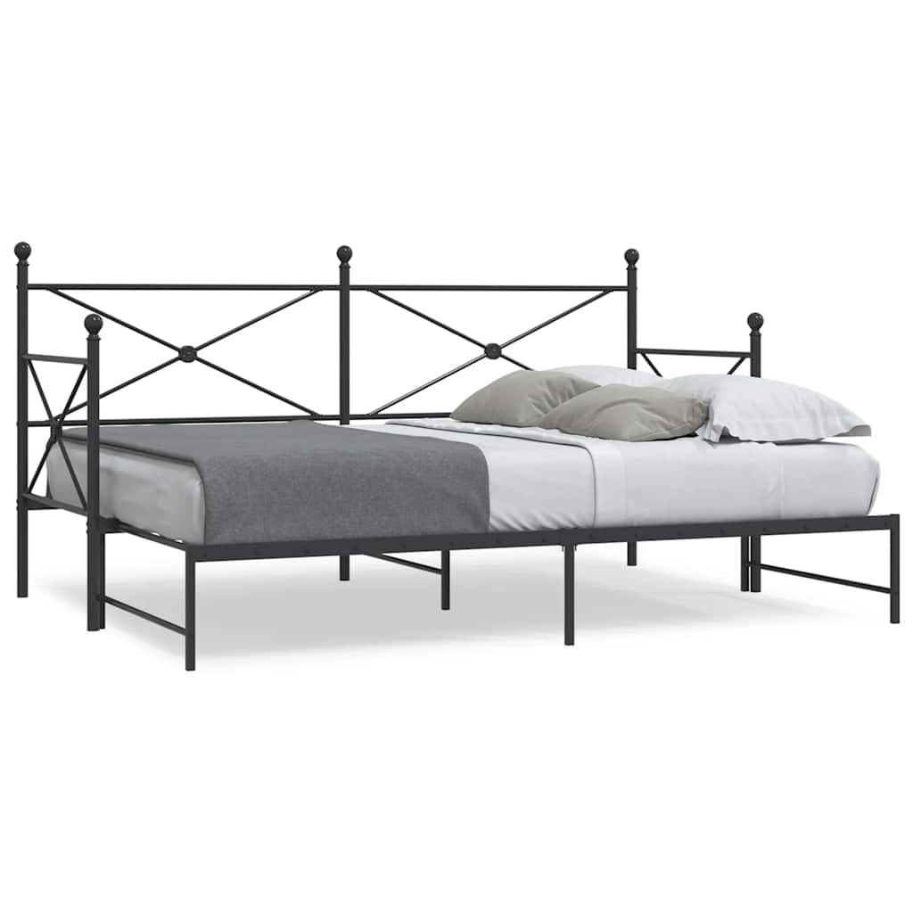 Daybed with Trundle without Mattress Black 90x200 cm Steel